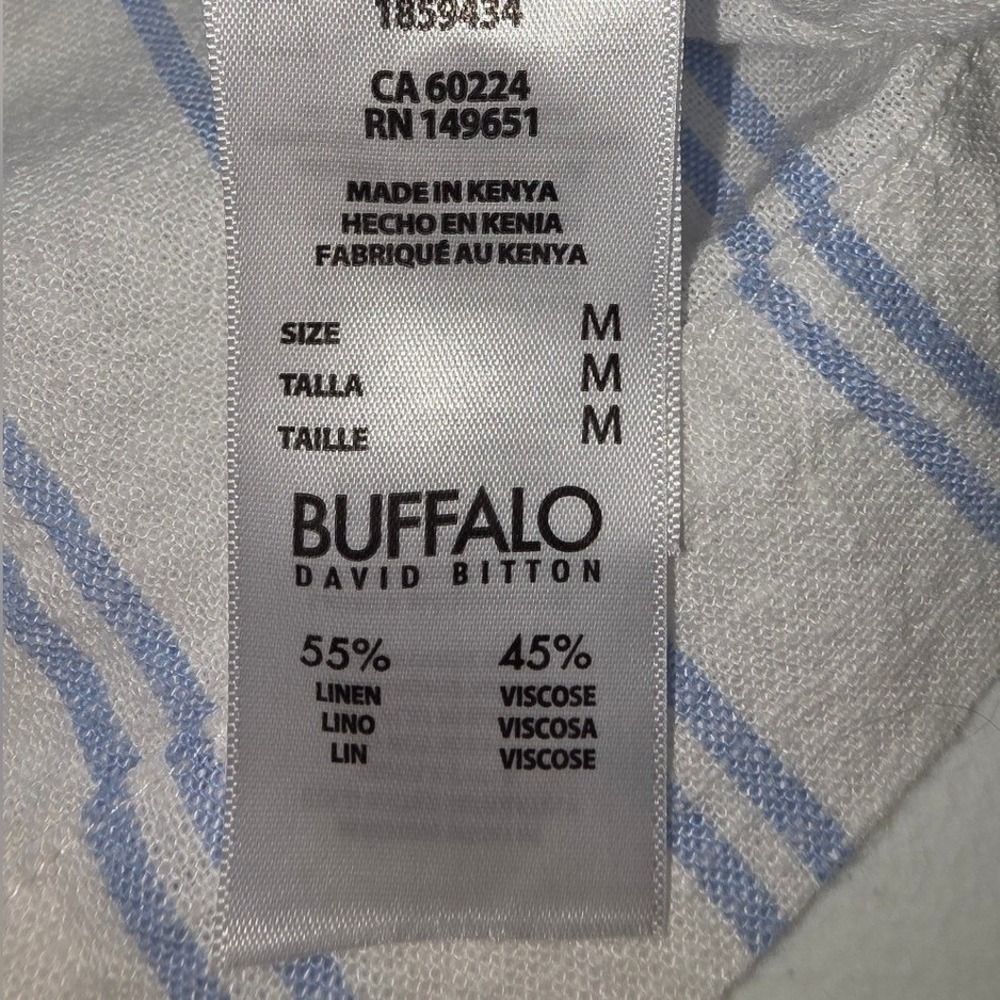 Buffalo David Bitton Sky Blue and White Striped Linen Blend Button Up Top Costal - Picture 4 of 7